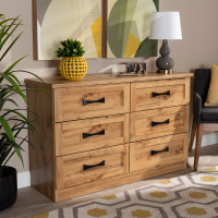Baxton Studio BR888003-Wotan Oak Colburn Modern and Contemporary 6-Drawer Oak Brown Finished Wood Storage Dresserl